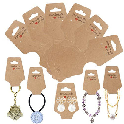 200PCS Bracelet Display Cards Necklace Holder Cards Self Adhesive Jewelry Packaging Selling Card for Small Business (Brown, 1.8x4.7 inches) - color: Brown