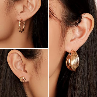 Fumwase Gold Jewelry Set for Women Fashion Costume Jewelry Multi Layered Necklaces Stackable Bracelets Hoop Earrings Knuckle Rings for Valentine Anniversary Birthday Gift Adult