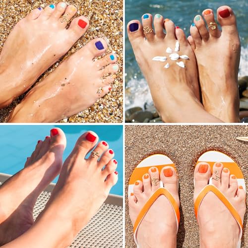 FIBO STEEL 12Pcs Adjustable Toe Rings for Women Open African Toe Rings Summer Beach Foot Jewelry - color: Gold Tone