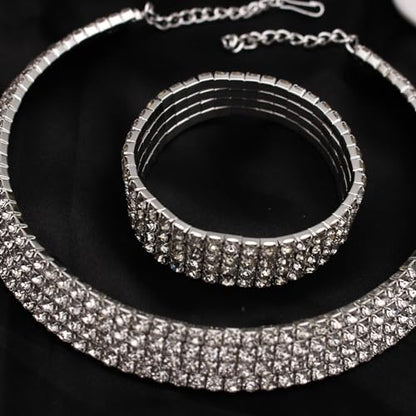 Silver Plated Elegant Necklace Earrings Bride Bridesmaid Jewelry Sets for Wedding Prom Crystal Jewelry Set for Women Costume Accessories - color: 014-Silver Plated