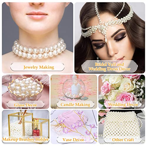 Pearl Beads for Craft, Anezus 200pcs Ivory Faux Fake Pearls, 12 MM Sew on Pearl Beads with Holes for Jewelry Making, Bracelets, Necklaces, Hairs, Crafts, Decoration and Vase Filler - size: 12 MM