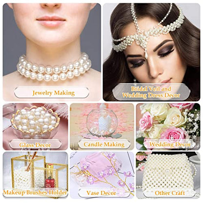 Pearl Beads for Craft, Anezus 200pcs Ivory Faux Fake Pearls, 12 MM Sew on Pearl Beads with Holes for Jewelry Making, Bracelets, Necklaces, Hairs, Crafts, Decoration and Vase Filler - size: 12 MM