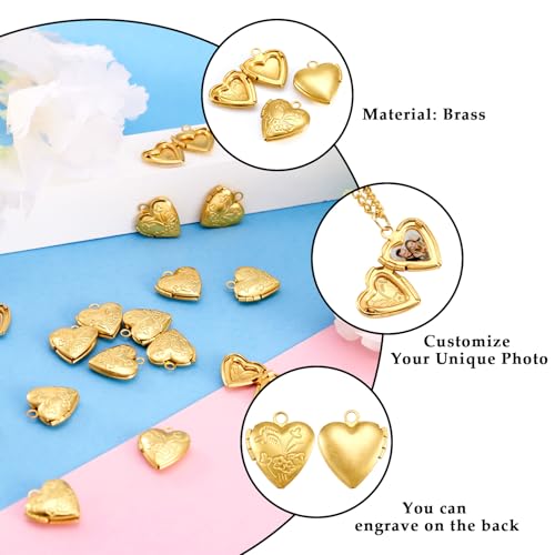 Elecrelive Locket Pendants Photo Frame Charms Memory Photo Charms Heart Locket Photo Frame Pendants - color: Gold