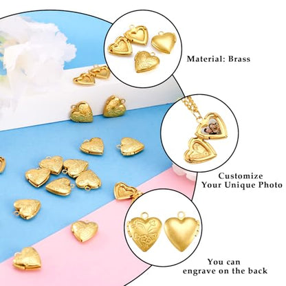 Elecrelive Locket Pendants Photo Frame Charms Memory Photo Charms Heart Locket Photo Frame Pendants - color: Gold