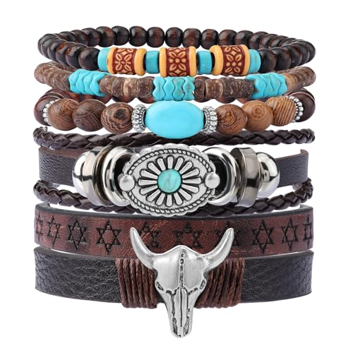 Mens Beaded Bracelets Tribal Wooden Elastic Adjustable Prayer Beads Wrap Cuff for Women - color: I: 5pcs