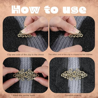 Molain 4Pcs Vintage Sweater Swirl Clip, Cape Cloak Clasps Retro Cardigan Shawl Collar Clips Dress Shirt Brooch Button Clip for Women(Bronze)