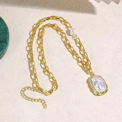 Chunky Pearl Necklaces for Women Chunky Baroque Pearl Beaded Gold Chain Link Pearls Pendant Necklace White Pearls Necklace Valentine's Day Jewelry Gifts Party Prom Birthday Outfits Accessorie - style: Gold Chain, Pearl Pendant
