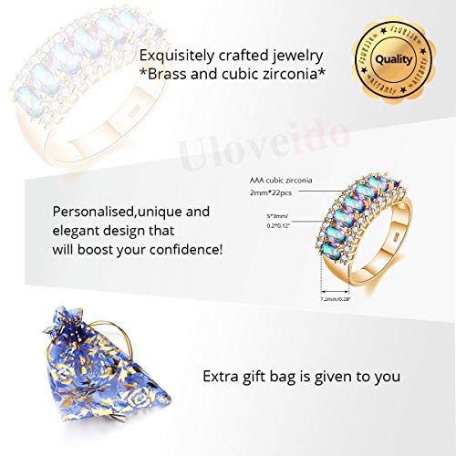 Uloveido Beautiful Women's 7 Stones Wedding Band Oval Cubic Zirconia Engagement Anniversary Rings J501 - color: Gold-Multi