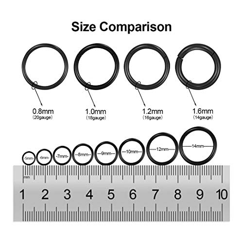 Nose Rings Hoop, 316L Surgical Steel 20G 18G 16G 14G Hypoallergenic Nose Rings Septum Cartilage Hoop Earring Conch Piercing Jewelry for Women, Diameter 5mm to 14mm, Gold, Rose Gold, Silver, Black - style: 1pcs, Black, 20g, Diameter: 5mm
