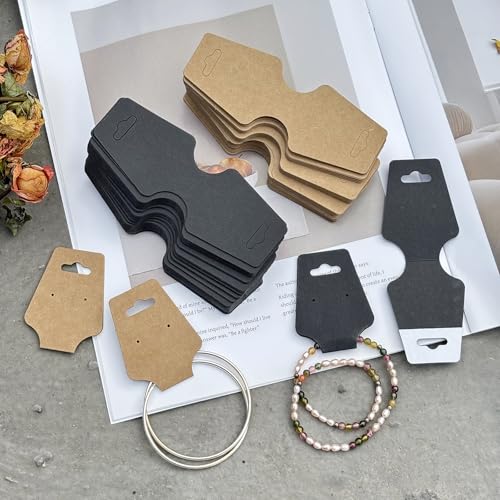 200PCS Bracelet Display Cards Necklace Holder Cards Self Adhesive Jewelry Packaging Selling Card for Small Business (Black with two earring holes, 1.8x4.7 inches) - color: Black with two earring holes