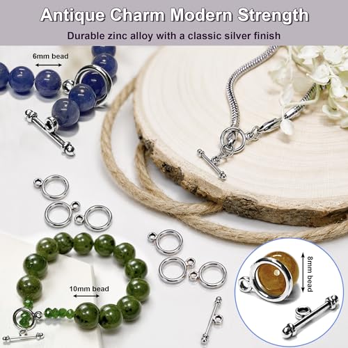 Heather's cf Toggle Jewelry Clasps – Durable Quality, Antique Plain Silver Finish Toggle Clasps & Closures for Necklace, Bracelet & Charms – Ideal for DIY, & Jewelry Making – Small (Set of 130) - color: Silver small