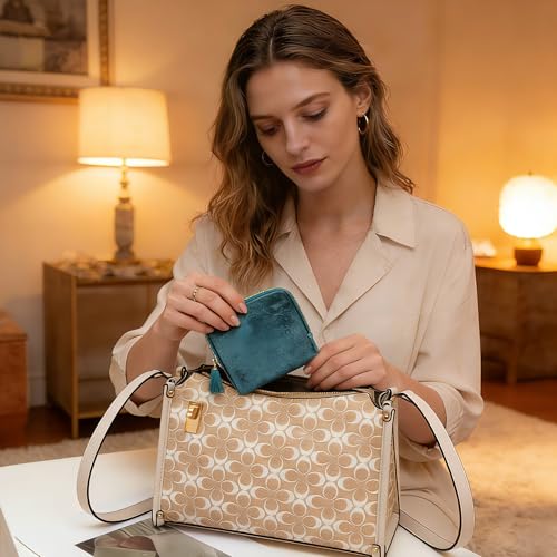 Women's Coin Purses Velvet Mini Travel Jewelry Case Bag with Tassel - color: A-Lemon Yellow