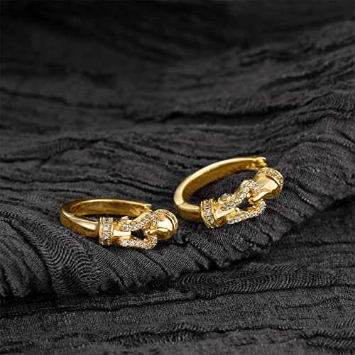 Huggie Hoop Earrings 14K Gold Plated Cubic Zirconia Dainty Simple Cute Beads Elegant CZ Circle Small Hoop Earring for Women Minimalist Handmade Hypoallergenic Jewelry - color: CZ-buckle