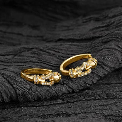 Huggie Hoop Earrings 14K Gold Plated Cubic Zirconia Dainty Simple Cute Beads Elegant CZ Circle Small Hoop Earring for Women Minimalist Handmade Hypoallergenic Jewelry - color: CZ-buckle