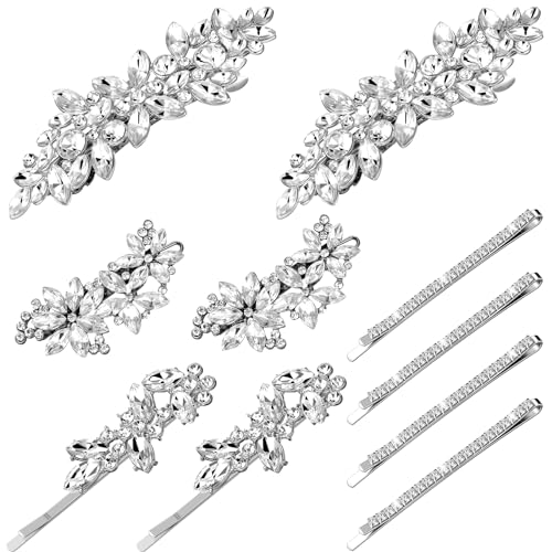 Janinka 10 Pieces Rhinestone Wedding Hair Clips Bridal Crystal Bobby Pins Silver Barrette Leaf Flower Wedding Elegant Hair Accessories for Bride Women and Girls(Leave Style) - color: Leave Style