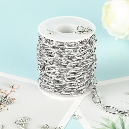 5 Meters Paperclip Chain for Jewelry Making Lightweight Aluminum Necklace Bracelet Chains for Women and Men Oval Link with Jewelry Findings - color: 8×16mm-Silver