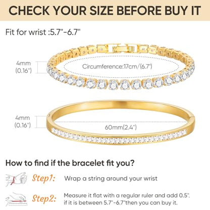 Stackable Gold Bracelets for Women - 2Pcs 18K Gold Plated Cubic Zirconia Bangle Bracelet Friendship Tennis Bracelet Stack Jewelry,Party Christmas Birthday Gift for Girlfriend Sister Wife Daughter - style: Gold Set_1