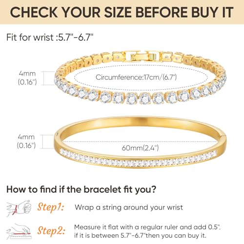 Stackable Gold Bracelets for Women - 2Pcs 18K Gold Plated Cubic Zirconia Bangle Bracelet Friendship Tennis Bracelet Stack Jewelry,Party Christmas Birthday Gift for Girlfriend Sister Wife Daughter - style: Gold Set_5
