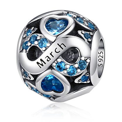HappyStar 925 Sterling Silver Birthstone Charms fits Charms Bracelets for Woman，with 5A Cubic Zirconia Dangle Pendant Bead,Happy Birthday Charms for Bracelet and Necklace - color: C3 Infinity Symbol March Birthstones