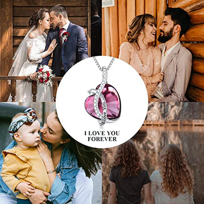 AOBOCO I Love You Sterling Silver 12 Birthstone Heart Pendant Necklace Embellished with Crystals from Austria, Mother's Day Anniversary Birthday Jewelry Christmas Gifts for Women Grandma Nana - color: H-July