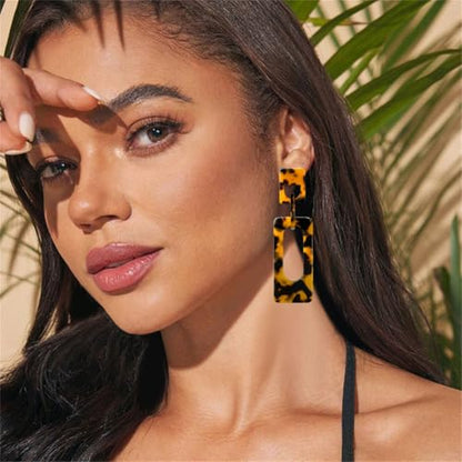 Boho Lightweight Retro Simple Acrylic Splicing Rectangle Earrings for Women Creative Exaggerated Statement Dangle Drop Earrings Jewelry - color: Tortoiseshell color