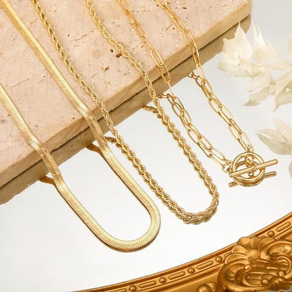 CHESKY 14K Gold Plated Layered Chain Necklace for Women | Trendy Cuban Link Chain, Chunky Paperclip Chain, Toggle Clasp Necklace, Fashion Gold Jewelry, Daily Gift for Women - style: chain1-gd