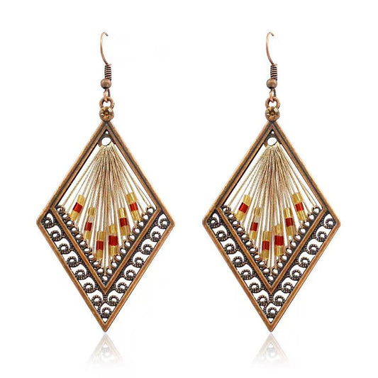 Silver/Gold Boho Dangle Statement Earrings for Women Trendy,Handmade Vintage Dainty Cute Long Drop Summer Earrings,fashion Accessories Jewelry Gifts - color: A10 Diamond Shaped Brown