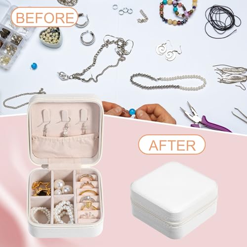Kifmurase 10Pcs Travel Jewelry Case, Bridesmaid Gifts Box, Small PU Leather Earring Organizer, Jewelry Travel Organizer, Mini Storage Boxes for Women Bridesmaid Proposal Gifts (White)