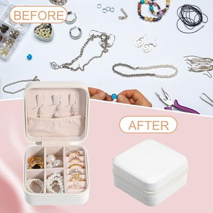 Kifmurase 10Pcs Travel Jewelry Case, Bridesmaid Gifts Box, Small PU Leather Earring Organizer, Jewelry Travel Organizer, Mini Storage Boxes for Women Bridesmaid Proposal Gifts (White)