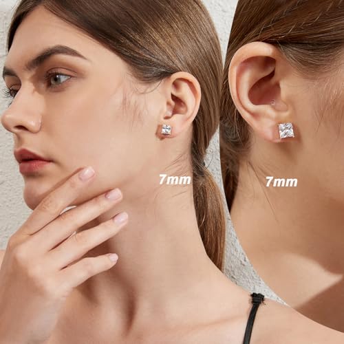 Jiamiaoi 18K White Gold Plated Stud Earrings 925 Sterling Silver Round and Square Cut Princess Cut 5A+ Cubic Zirconia Stud Earrings 4mm to 8mm Fashion Jewelry for Men Women - color: F-Square Cut Yellow, size: 5mm
