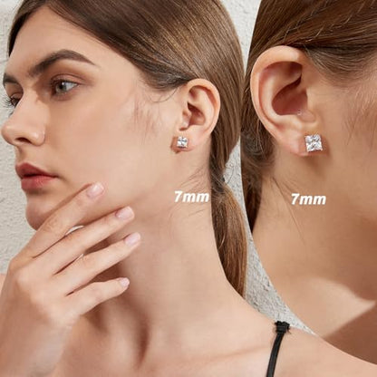 Jiamiaoi 18K White Gold Plated Stud Earrings 925 Sterling Silver Round and Square Cut Princess Cut 5A+ Cubic Zirconia Stud Earrings 4mm to 8mm Fashion Jewelry for Men Women - color: F-Square Cut Yellow, size: 5mm