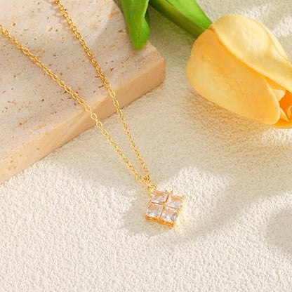 Starain Heart Necklaces for Women Dainty Cubic Zirconia Love Heart Pendant Necklace 18K Gold Plated Chain Trendy Stuff Jewelry - color: F Gold Rhombus Necklace