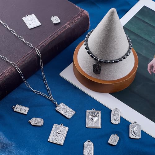 SUNNYCLUE 1 Box 16Pcs 8 Styles Stainless Steel Celestial Charms Silver Sun Moon Charms Bulk Assorted Shape Heart Star Tarot Alloy Magic Dangle Pendants for Jewelry Making DIY Crafting Supplies Women