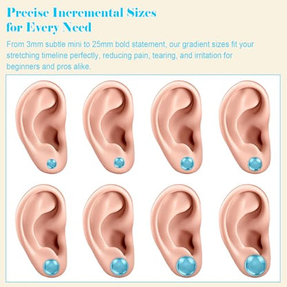 1 Pair Glass Ear Stretching Kit Single Flare Gauges for Ears Plugs 8G-1” | Earring Expander Stretcher Piercing Body Jewelry with Rubber Rings - color: Black, size: 8mm
