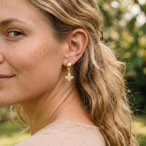 Gold Dangle Earrings for Women, 14K Gold Plated Chunky Hoop Earrings with Charms Cubic Zirconia Drop Earrings Statement Jewelry for Women - color: Gold E