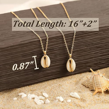 Natural Seashell Shell Scallop Pendant Choker Necklace Adjustable 18K Gold Plated Cable Chain Handmade Jewelry for Women Girls - style: Gold Seashell