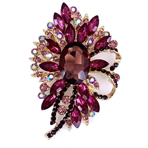 SELOVO Big Large Flower Bow Brooch Scarf Decoration Brooch Pin Gold Tone - color: purple