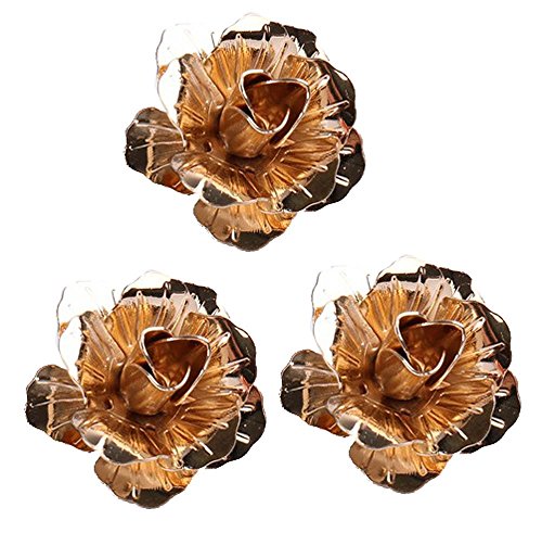 3pcs Men's Brooch Pins Rose Flower Lapel Stick Brooch Pins for Sui - color: Gold
