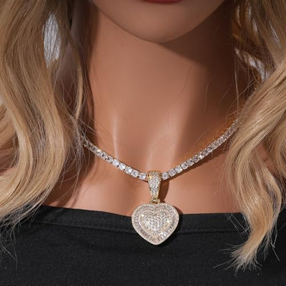 Lulu Mel Silver Heart Necklace 14K Gold Plated Heart Pendant Cubic Zirconia Necklace for Women Men, Iced Out Love Necklace Jewelry Gift Valentine's Day/Mother's Day/Christmas/Anniversary/Birthday Gift - color: Gold, style: Square Diamond Heart