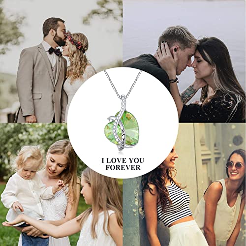 AOBOCO I Love You Sterling Silver 12 Birthstone Heart Pendant Necklace Embellished with Crystals from Austria, Mother's Day Anniversary Birthday Jewelry Christmas Gifts for Women Grandma Nana - color: I-August