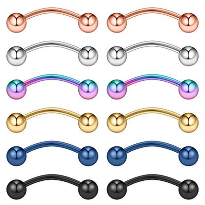 Ruifan 12pcs Surgical Steel Tiny Curved Eyebrow Ear Navel Belly Lip Ring Barbell Piercing Jewelry 20g 6mm/8mm/10mm - style: 12PCS - 20G 3/8" w Balls