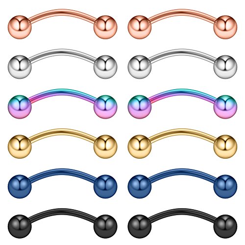 Ruifan 12pcs Surgical Steel Tiny Curved Eyebrow Ear Navel Belly Lip Ring Barbell Piercing Jewelry 20g 6mm/8mm/10mm - style: 12PCS - 20G 3/8" w Balls