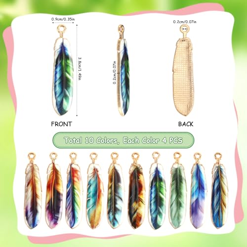 40Pcs/20 Pairs Feather Charms for Jewelry Making 10 Style 1.5 in | Vintage Bohemian Wing Pendants, Plumage Charms, Bracelets Necklace Earrings Keychains Dreamer Catcher, DIY Craft Supplies - style: Feather