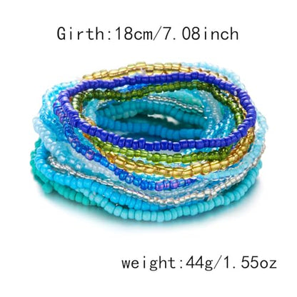 16-30Pcs Handmade Bohemian Colorful Crystal Seed Beads Stackable Adjustable Elastic Stretch Multilayerd Bracelets for Women Summer Vacation Beach Boho Bangle Jewelry - color: 16pcs