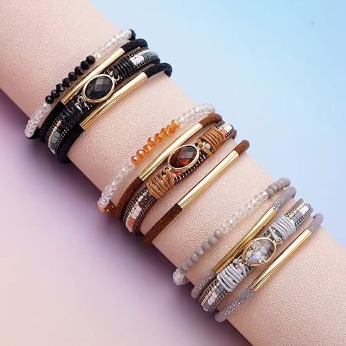 Bangle Styles Crystals Bead for Women Multiple Layer Stackable Jewelry Gift - color: B