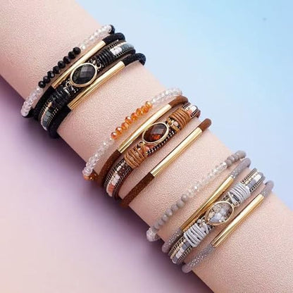 Bangle Styles Crystals Bead for Women Multiple Layer Stackable Jewelry Gift - color: D