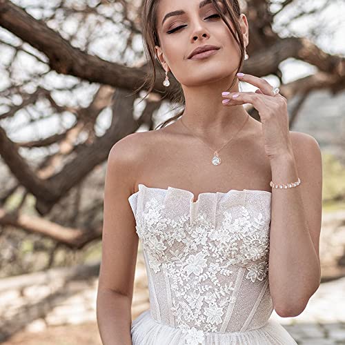 EVER FAITH Wedding Jewelry Set for Bride Bridesmaid, Glamour Teardrop Cubic Zirconia Pendant Necklace Earrings Tennis Bracelet Open Ring Sets for Birthday/Valentine's Day/Mother's Day/Christmas - color: A_Clear Rose Gold-Plated-Brass