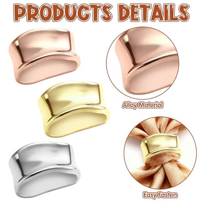 3Pcs Silk Scarf Ring for Women, Alloy Scarf Clips with Gold Silver Rose Gold, Fashion Accessories for Silk Scarves, Stylish Holder Buckle for Wraps