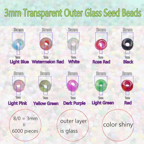 Rose Red 8/0 Pony Beads, 6000pcs 3mm Glass Round Beads for Bracelets, Necklaces, Jewelry Making - color: Rose Red, size: 3mm - 6000Pcs