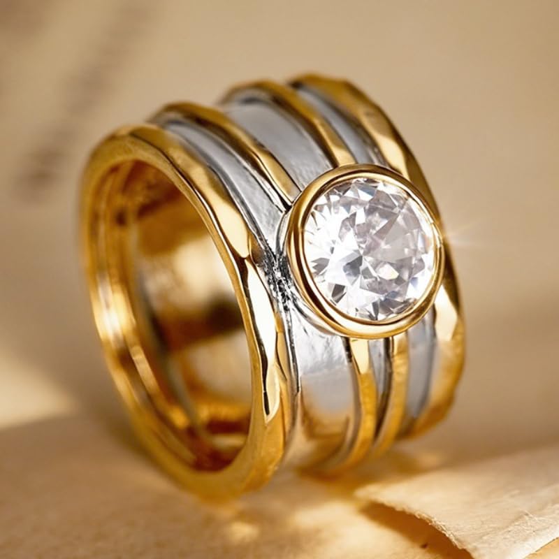 Trendy Two Tone Zirconia Multilayer Band Ring for Women Statement Jewelry
